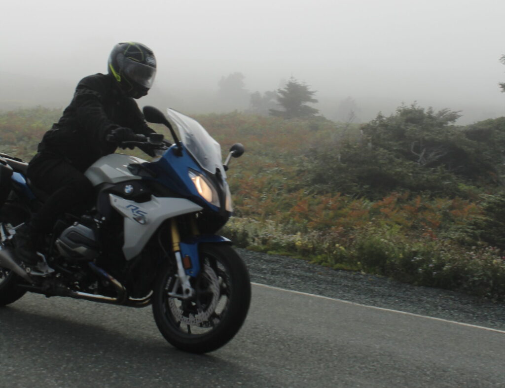 motorcycle riding in fog